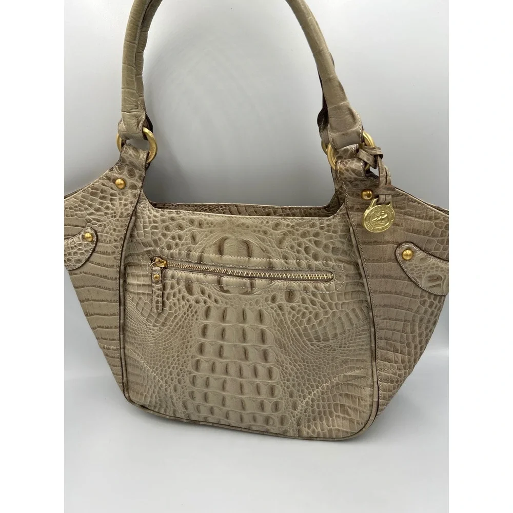 Brahmin Melbourne Duxbury Satchel Sand Shell Croc Embossed Leather Tote Bag